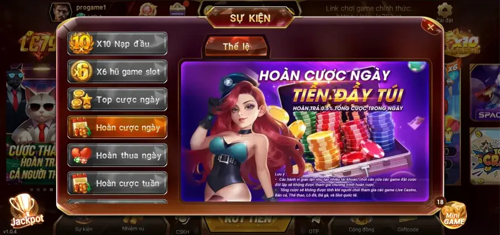 LC79 hoàn cược ngày – hoàn 0.5% tổng cược mỗi ngày cho người chơi